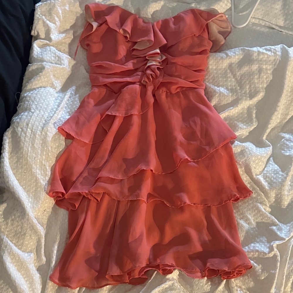 Arden B Strapless Coral Ruffle Dress